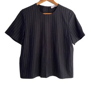 Everlane The Premium Wool Flannel Pinstripe Back Zip Tee Navy Size 10